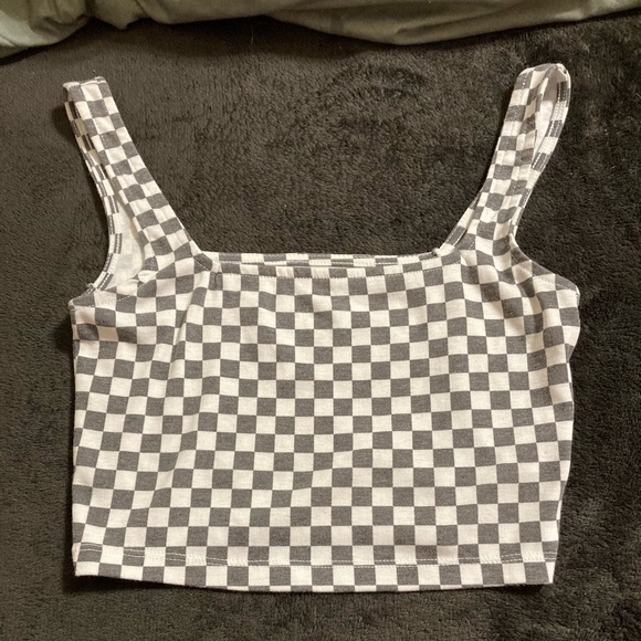 checkered grey and white crop top | SO - Picture 2 of 3
